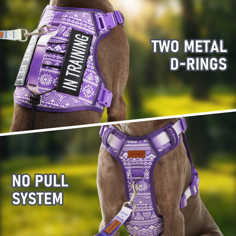 AUNZO Tactical Dog Harness for Large Dogs No Pull Easy Walking Adjustable Pet Harness Reflective K9 Working Training Easy Control Pet Vest Military Service Dog Harnesses Purple Ethnic L - Image 2