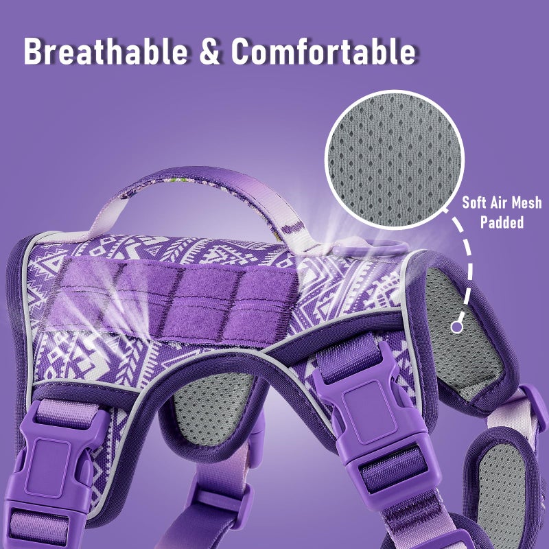 AUNZO Tactical Dog Harness for Large Dogs No Pull Easy Walking Adjustable Pet Harness Reflective K9 Working Training Easy Control Pet Vest Military Service Dog Harnesses Purple Ethnic L - Image 4