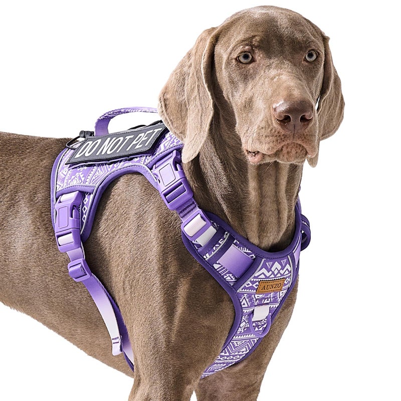 AUNZO Tactical Dog Harness for Large Dogs No Pull Easy Walking Adjustable Pet Harness Reflective K9 Working Training Easy Control Pet Vest Military Service Dog Harnesses Purple Ethnic L - Image 1