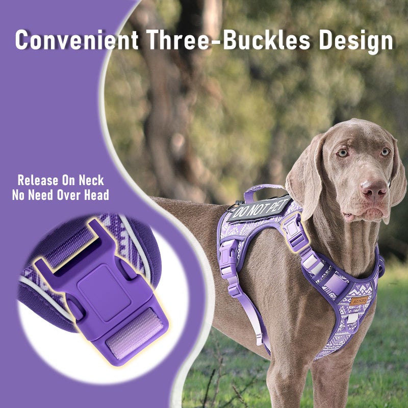 AUNZO Tactical Dog Harness for Large Dogs No Pull Easy Walking Adjustable Pet Harness Reflective K9 Working Training Easy Control Pet Vest Military Service Dog Harnesses Purple Ethnic L - Image 3