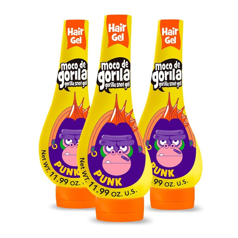 Moco de Gorila Punk, Hair Styling Gel, Reactivate with water, Long-lasting Hold, 3-Pack of 11.99 Oz Each, 3 Squeezable Bottles. - Image 1