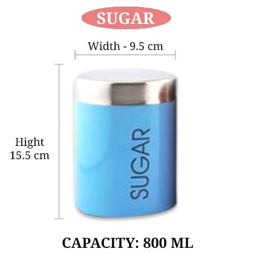 VISAXMI Tea Sugar Coffee Container Set of 3 Tea Sugar Canister Stainless Steel Jar Steel Container 800ml Pack of 3 RedGreenBlue - Image 5
