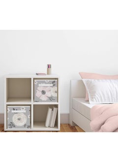 Sweet Jojo Designs Sweet Jojo Designs Grey Watercolor Floral Foldable Fabric Storage Cube Bins Boxes Organizer Toys Kids Baby Childrens - Set of 2 - Blush Pink Gray and White Shabby Chic Rose Flower Farmhouse  - Image 2