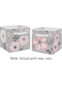 Sweet Jojo Designs Sweet Jojo Designs Grey Watercolor Floral Foldable Fabric Storage Cube Bins Boxes Organizer Toys Kids Baby Childrens - Set of 2 - Blush Pink Gray and White Shabby Chic Rose Flower Farmhouse  - Image 3