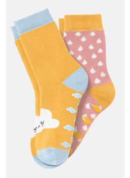Tchibo Kids Girl 2 Pieces Graphic Anti Slip Socks, Yellow  - Image 2