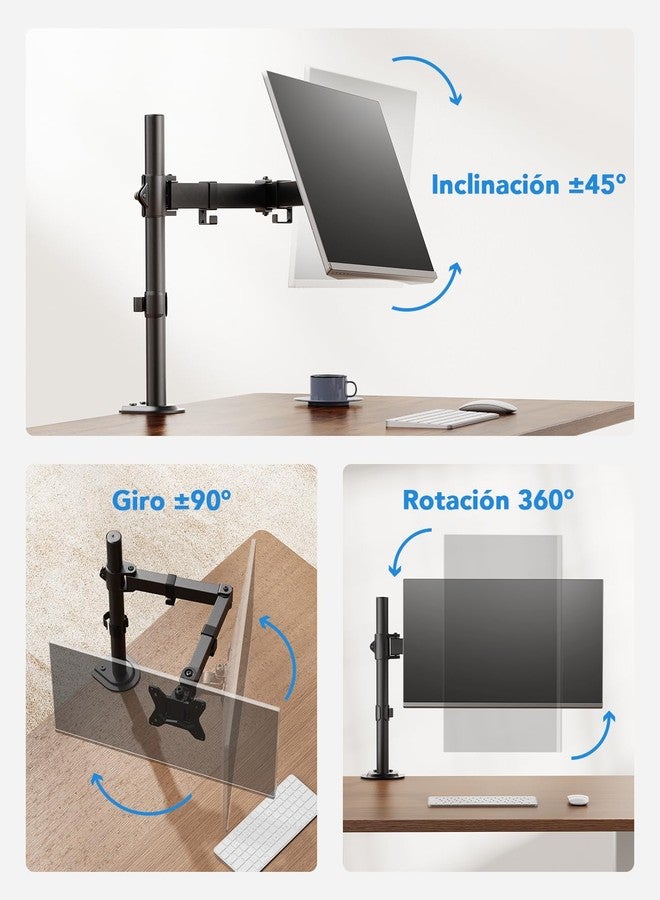 HUANUO Single Monitor Mount, Monitor Arm for 13”-32” Monitors up to 17.6 lbs, Adjustable Stand with 16” Max Height, Desk Mount with C-Clamp and Grommet Base, VESA 75x75mm or 100x100mm - Image 5