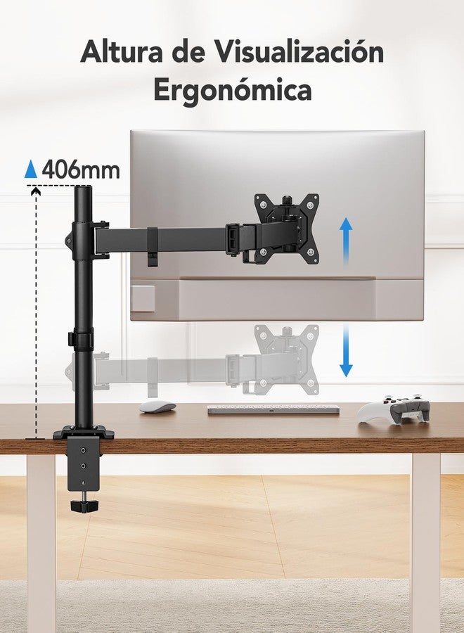 HUANUO Single Monitor Mount, Monitor Arm for 13”-32” Monitors up to 17.6 lbs, Adjustable Stand with 16” Max Height, Desk Mount with C-Clamp and Grommet Base, VESA 75x75mm or 100x100mm - Image 4
