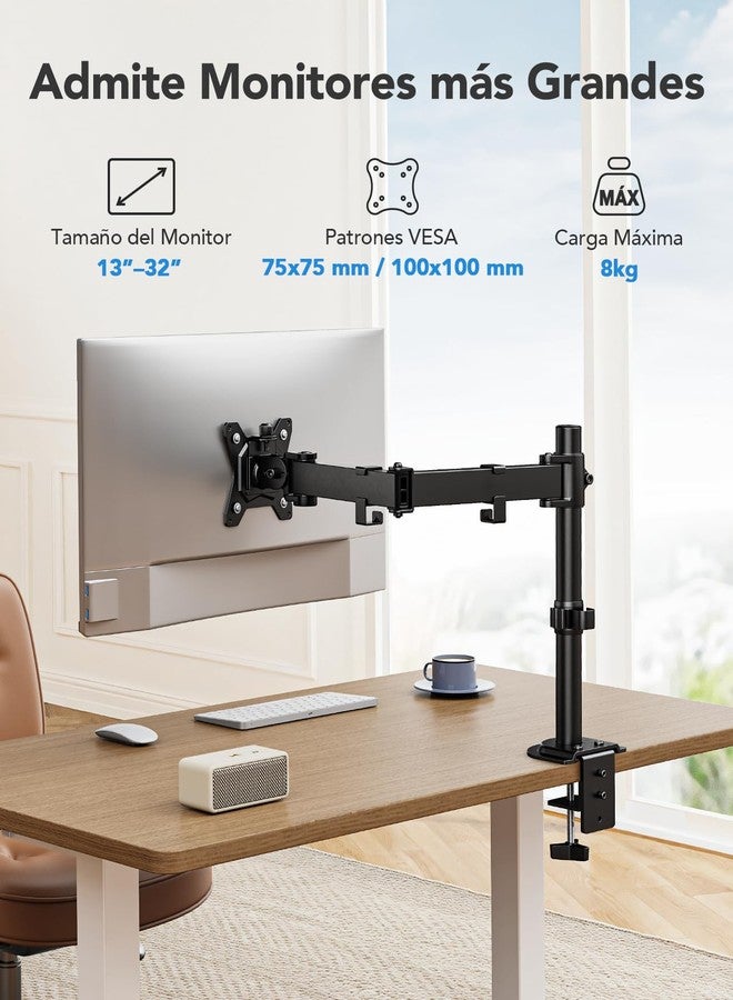 HUANUO Single Monitor Mount, Monitor Arm for 13”-32” Monitors up to 17.6 lbs, Adjustable Stand with 16” Max Height, Desk Mount with C-Clamp and Grommet Base, VESA 75x75mm or 100x100mm - Image 2