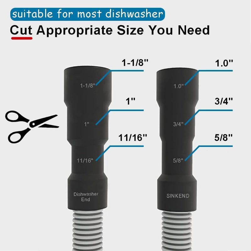 TT FLEX TTFLEX Dishwasher Drain Hose 6 FT, Flexible Discharge Dishwasher Hose with Stainless Steel Clamps, Trim to Fit 11/16", 1", or 1-1/8" Dishwasher End, Fit 5/8", 3/4", or 1" Garbage Disposal/Sink End - Image 2