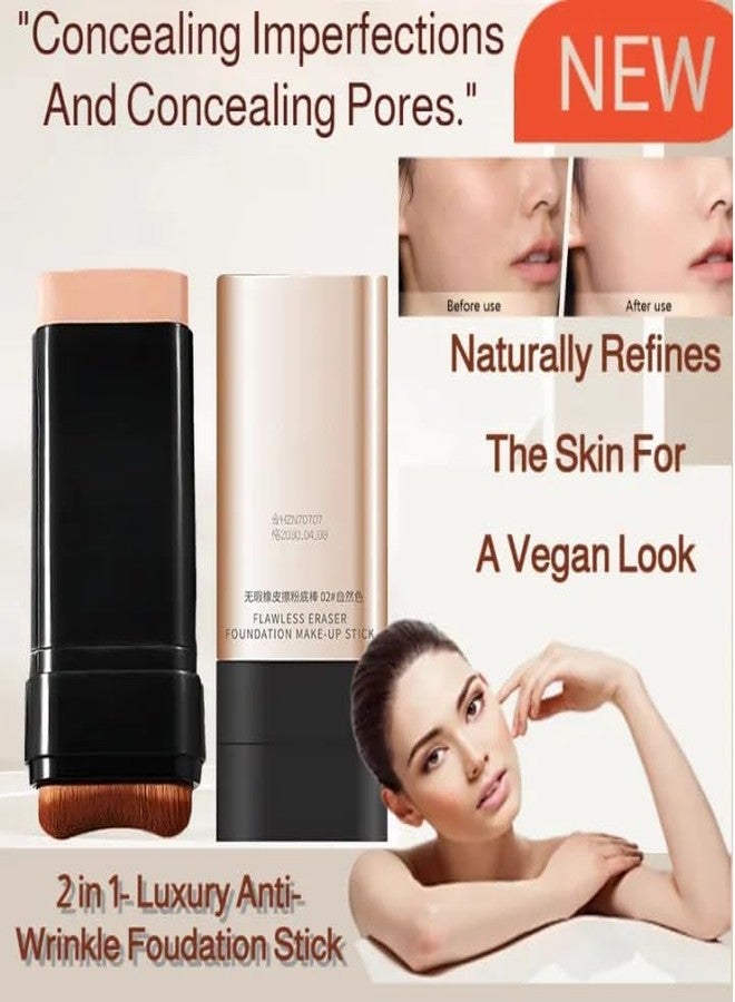 BACHUDO 2 in 1 Korean Luxury Anti-Wrinkle Foundation Stick, Long-Lasting Double Head Foundation Make Up Stick with Brush,Waterproof Concealer & Cream Base Makeup for All Skin Types (Natural, 1 PCS) - Image 5