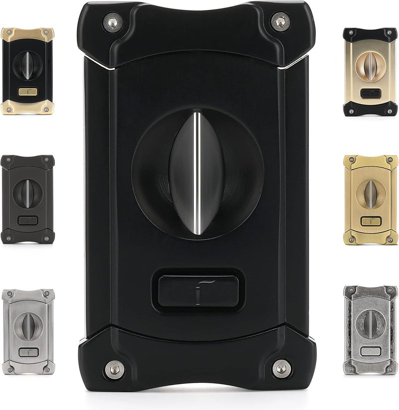 CiTree Cigar Cutter, Stainless Steel V-Cut Cigar Cutter with Build-in Cigar Puncher, Attractive Gift Box (Black) - Image 1