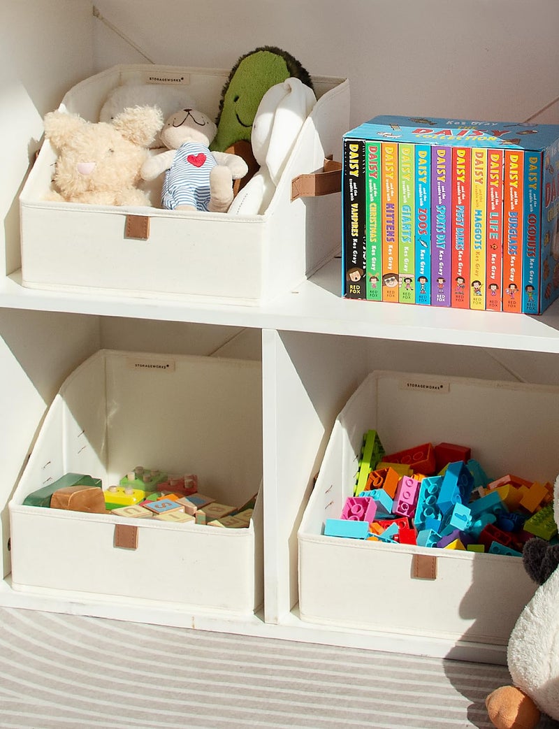 StorageWorks Closet Storage Bins, Trapezoid Organizer Box for Shelves, Fabric Clothes Bin, Foldable Organizing Baskets with Handles, Small, Ivory White, 3-Pack - Image 4