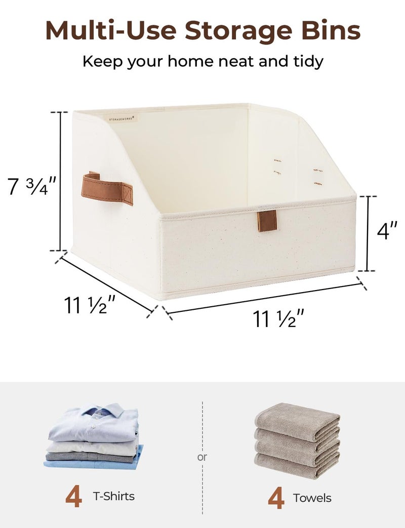 StorageWorks Closet Storage Bins, Trapezoid Organizer Box for Shelves, Fabric Clothes Bin, Foldable Organizing Baskets with Handles, Small, Ivory White, 3-Pack - Image 2