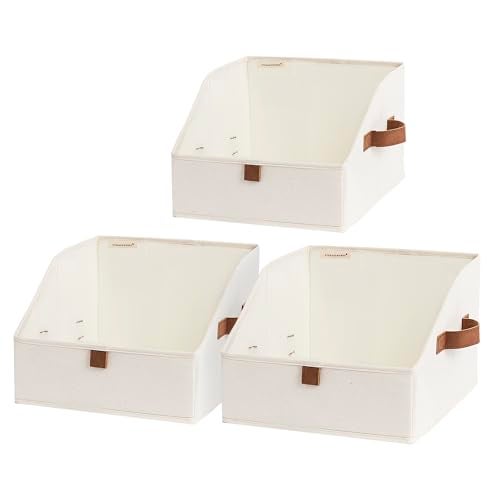 StorageWorks Closet Storage Bins, Trapezoid Organizer Box for Shelves, Fabric Clothes Bin, Foldable Organizing Baskets with Handles, Small, Ivory White, 3-Pack - Image 1