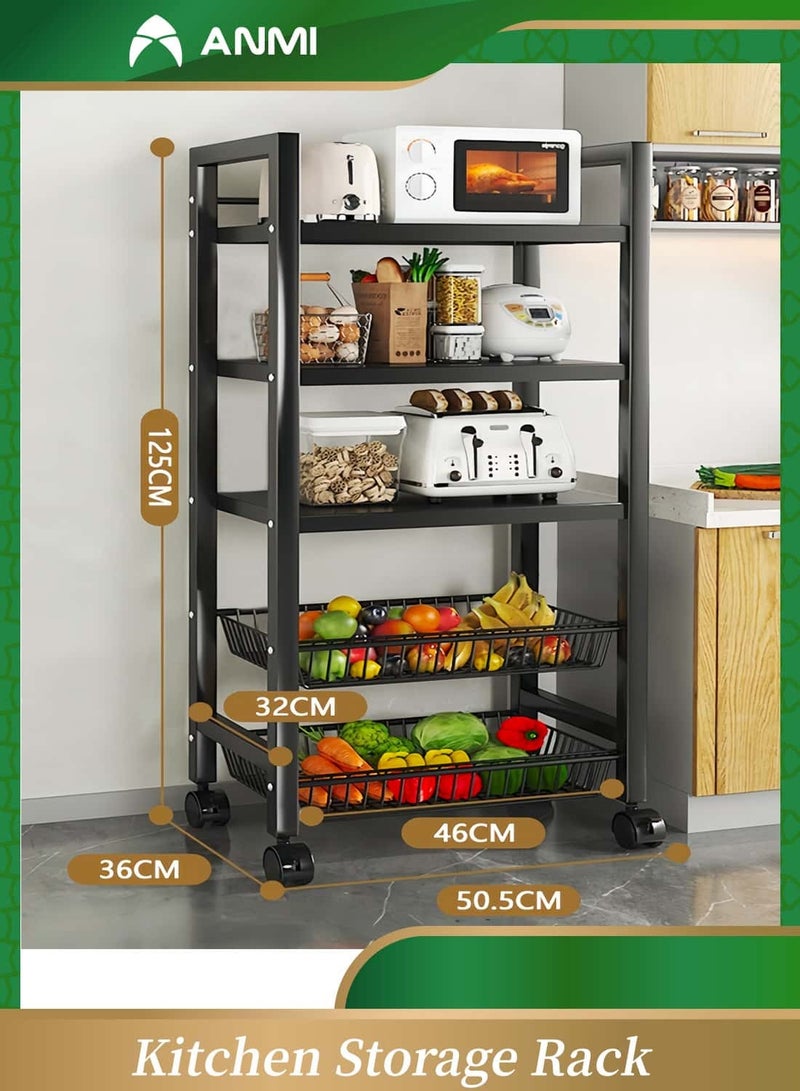 Anmi 5-Tier Kitchen Storage Shelves, Metal Shelves for Storage Pantry Shelves with Rolling Wheels, Movable Multifunctional Storage Rack, Standing Shelf Rack for Kitchen/Bedroom/Laundry Closet - Image 1