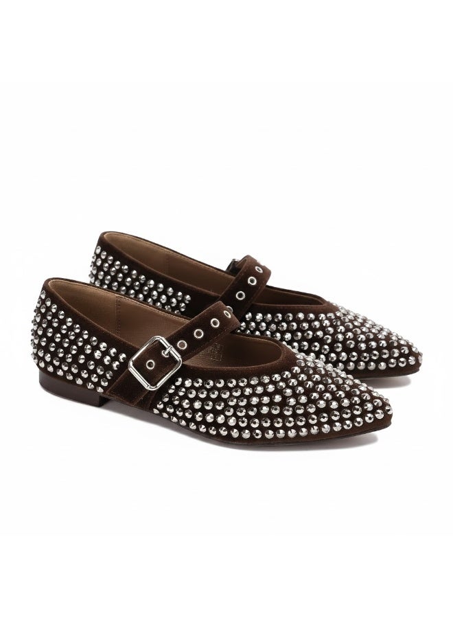 Women's flat shoes adorned with sparkling rhinestones, featuring an elegant design and an adjustable strap. - Image 2