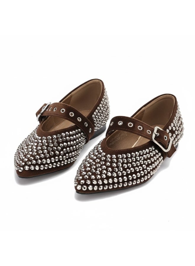 Women's flat shoes adorned with sparkling rhinestones, featuring an elegant design and an adjustable strap. - Image 3