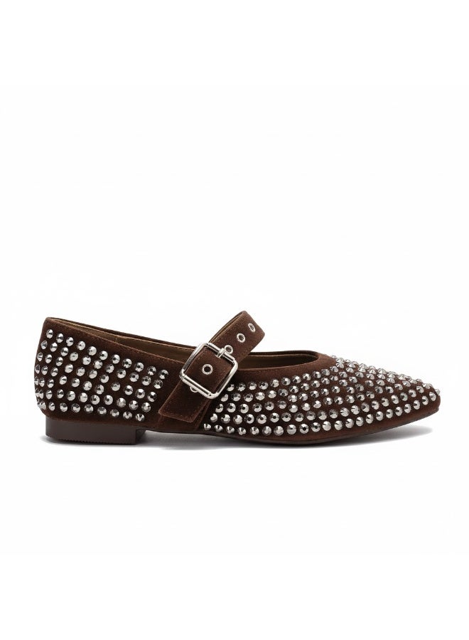 Women's flat shoes adorned with sparkling rhinestones, featuring an elegant design and an adjustable strap. - Image 4
