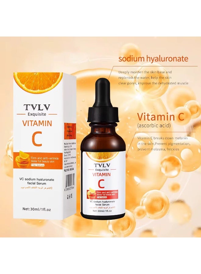 TVLV سيروم فيتامين سي للوجه مع صوديوم هيالورونات - مضاد للتجاعيد وشد وترطيب 30 مل - Image 2