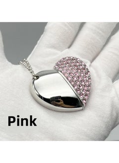 Generic Crystal USB Flash Disk Brick-inlaid Heart-shaped USB Flash Disk 32G Creative Jewelry 64G Brick Gift USB Flash Disk High Speed 3.0logo-Color:Pink-Capacity:32GB  - Image 1