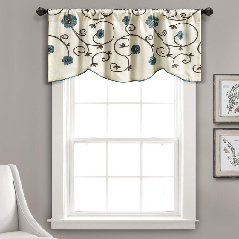 Lush Decor Royal Garden Valance Floral Window Kitchen Curtain (Single), 42â€W x 18"L, Blue - Image 1