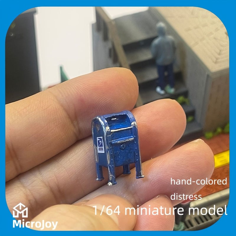 Fine Scene 1 64 Scale Miniature Road Surface with Blue Mailbox Ornament Vehicle Model Scene and Distressed Layout - Image 1
