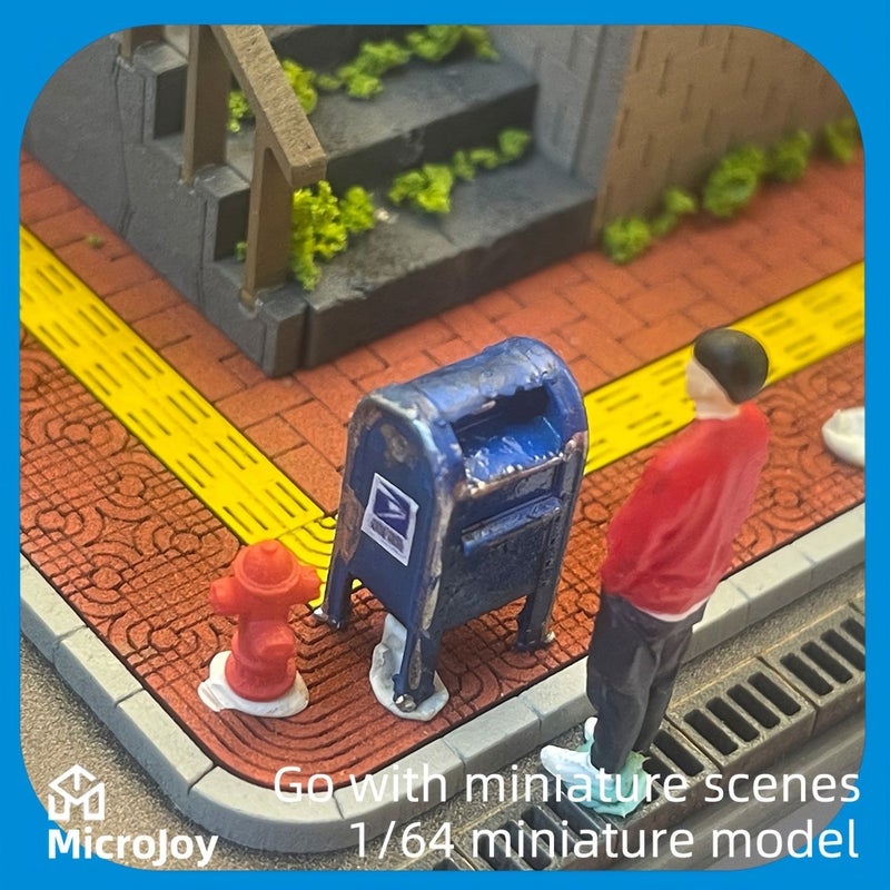 Fine Scene 1 64 Scale Miniature Road Surface with Blue Mailbox Ornament Vehicle Model Scene and Distressed Layout - Image 3