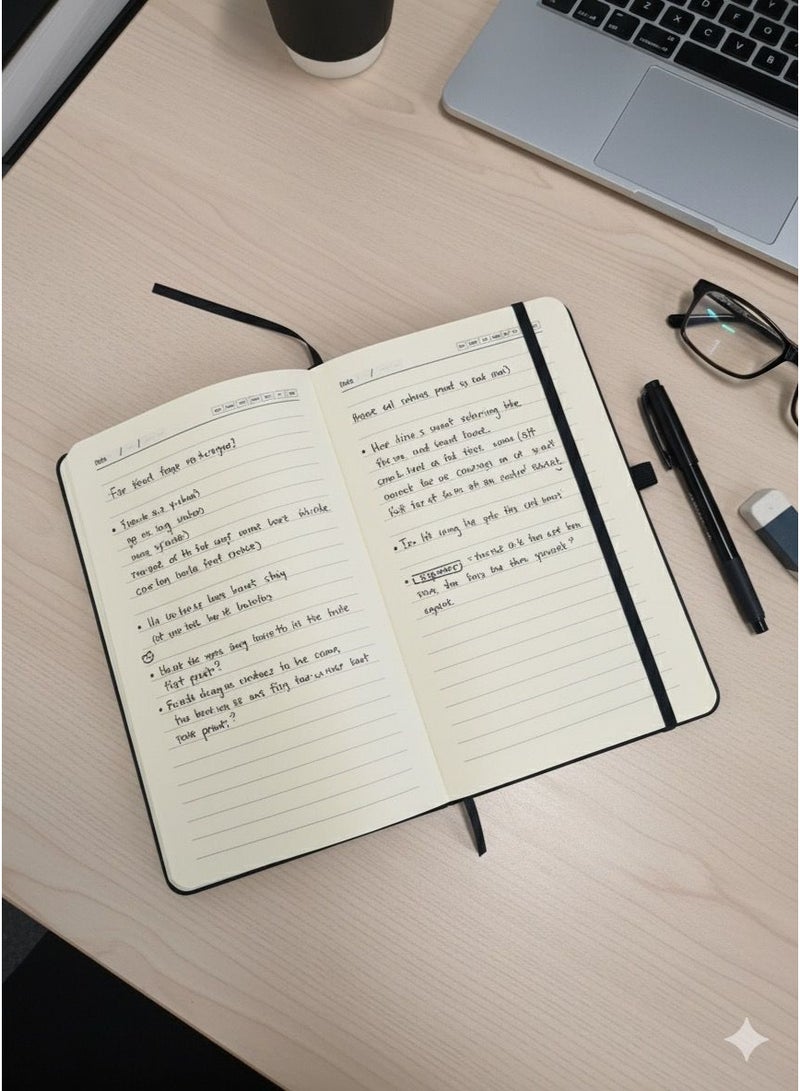 Classic Black Hardcover Notebook with Elastic Closure & Bookmark - Image 2