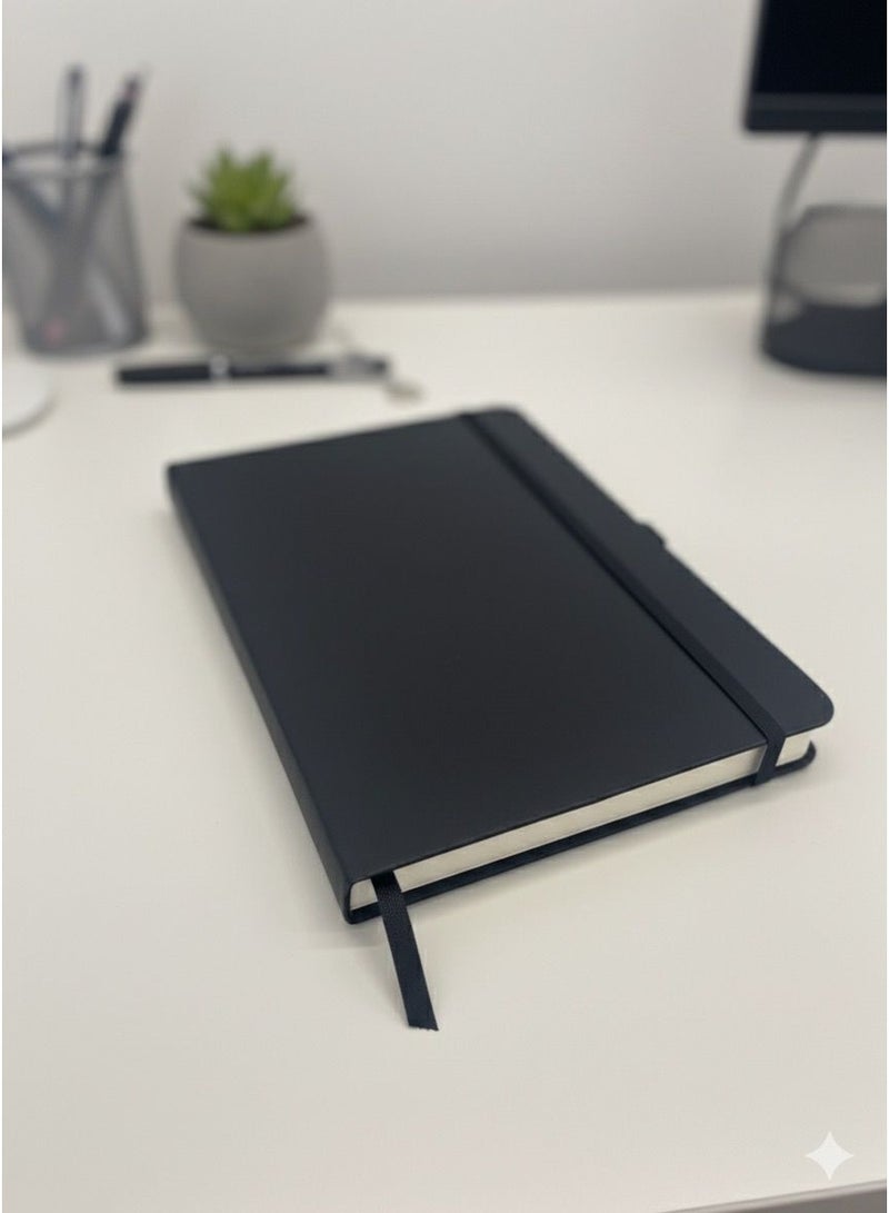 Classic Black Hardcover Notebook with Elastic Closure & Bookmark - Image 1