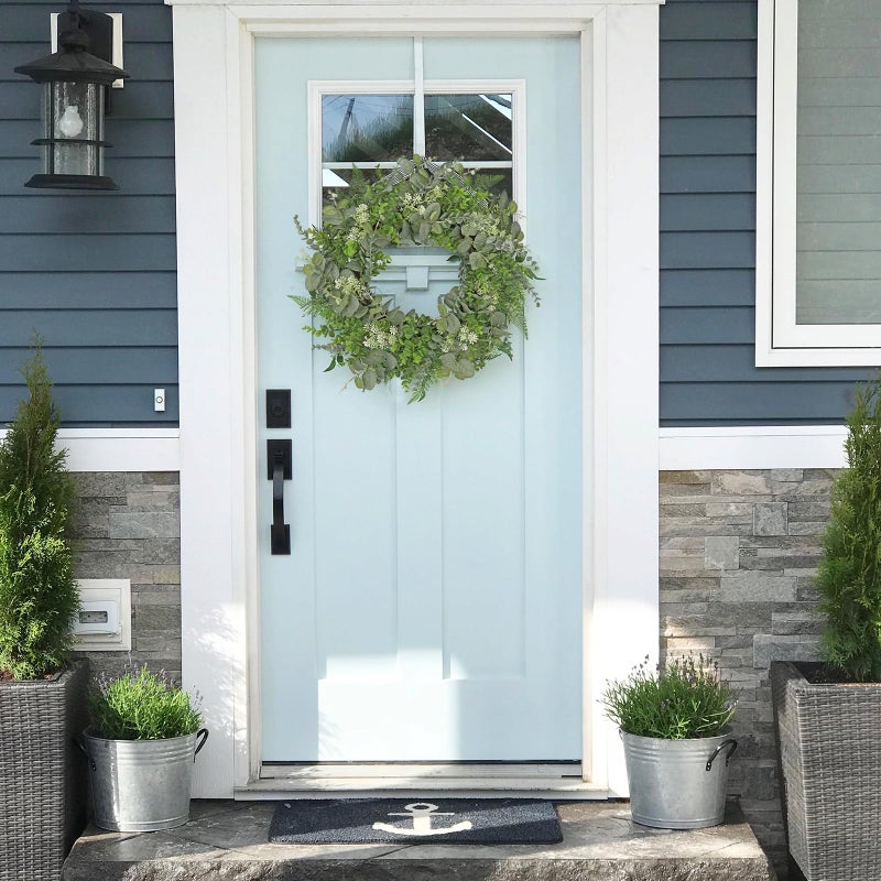 Briful 20in Eucalyptus Door Wreath Spring Summer Greenery Wreath Artificial Hanging Foliage Wreath for Front Door Outside All Season Window Mantle Farmhouse Home Decor - Image 4