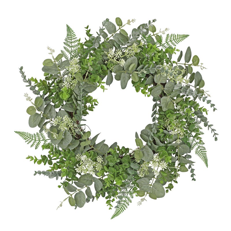 Briful 20in Eucalyptus Door Wreath Spring Summer Greenery Wreath Artificial Hanging Foliage Wreath for Front Door Outside All Season Window Mantle Farmhouse Home Decor - Image 1