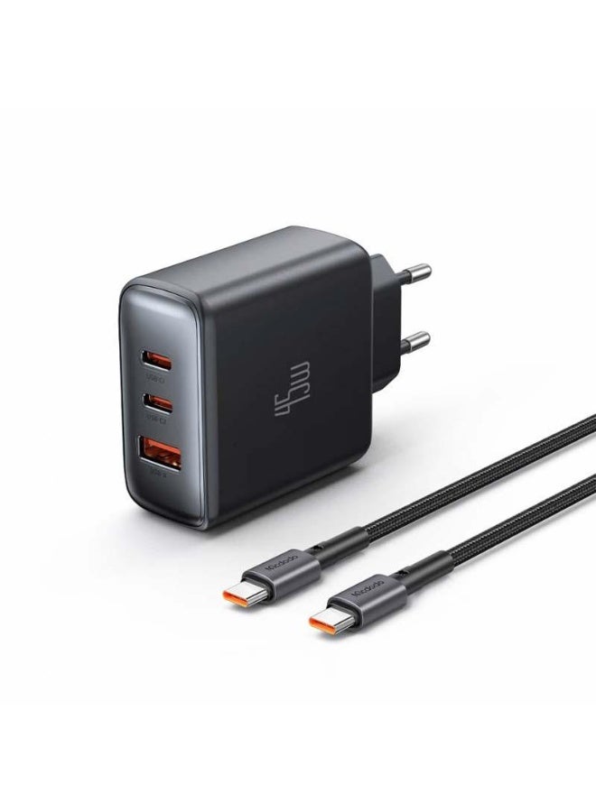 مكدودو شاحن حائط ماكدودو - CH-4861 - سريع، 45 وات، 3 منافذ إخراج، مع كابل من النوع C - أسود - Image 1