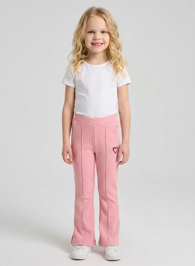 Girls Light Pink Heart Embroidered Pintuck Details Pants By Juniorloom