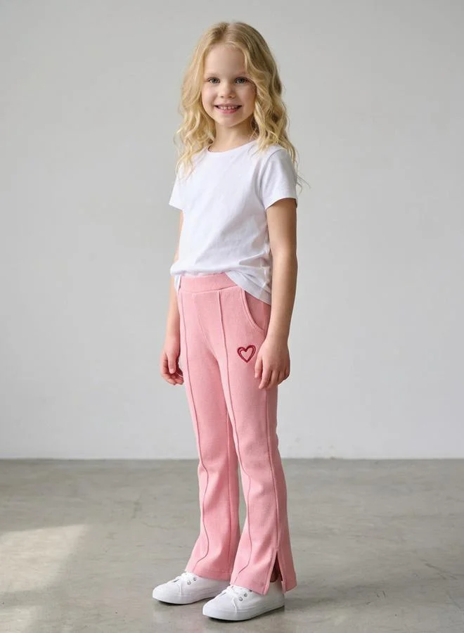 Take Two  Girls Light Pink Heart Embroidered Pintuck Details Pants By Juniorloom for Women | Best Price UAE