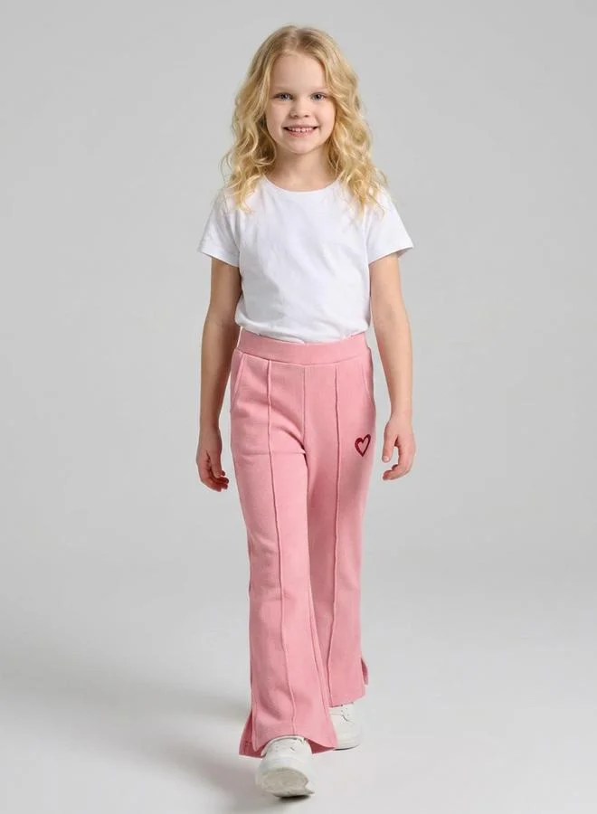 Take Two  Girls Light Pink Heart Embroidered Pintuck Details Pants By Juniorloom for Women | Best Price UAE