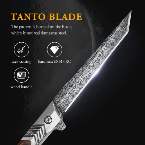 ITOKEY EDC Pocket Knife for Men, 3.7 inch Slim Folding Knife with Tanto Blade and Liner Lock, Unique Gentleman's Gift, Thin Cool Knives for Outdoor Camping, Pocket Sheath for Keychain Everyday Carry - Image 2