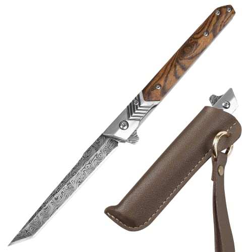 ITOKEY EDC Pocket Knife for Men, 3.7 inch Slim Folding Knife with Tanto Blade and Liner Lock, Unique Gentleman's Gift, Thin Cool Knives for Outdoor Camping, Pocket Sheath for Keychain Everyday Carry - Image 1