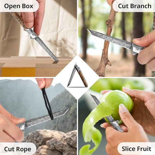 ITOKEY EDC Pocket Knife for Men, 3.7 inch Slim Folding Knife with Tanto Blade and Liner Lock, Unique Gentleman's Gift, Thin Cool Knives for Outdoor Camping, Pocket Sheath for Keychain Everyday Carry - Image 5