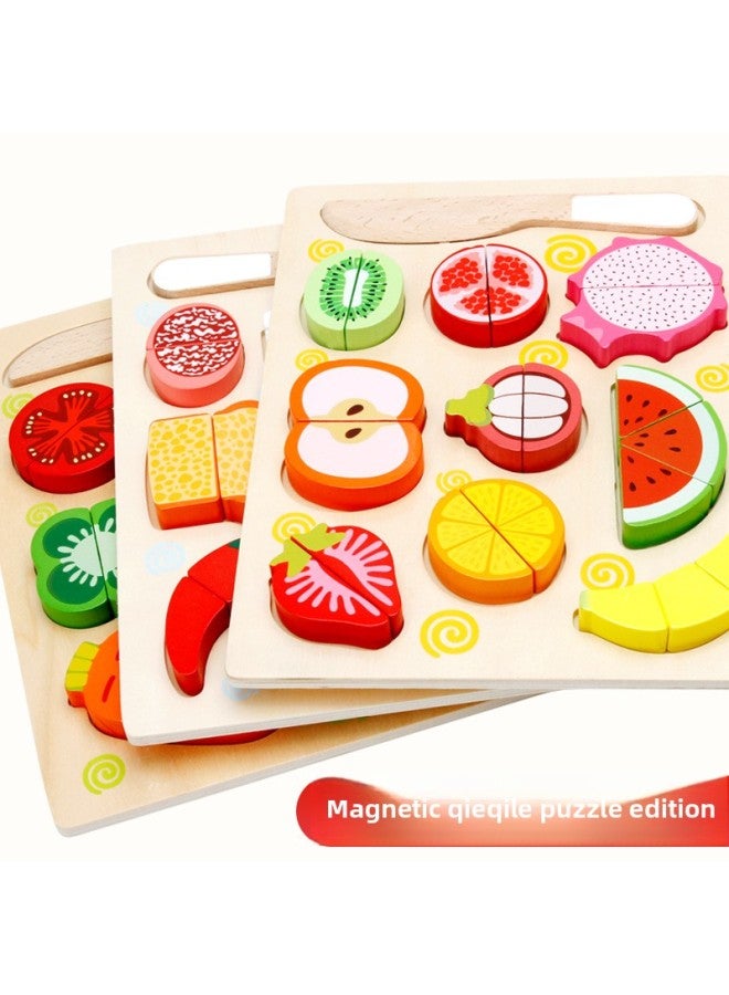 Children's Educational Wooden Magnetic Fruit Cutting Toy Fruit Vegetable Cutting Watching Playhouse Kitchen Toy Cutting-Color:Vegetables Cut To See The Imposition  - Image 3