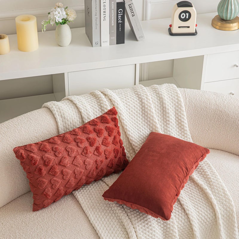 AQOTHES Set of 2 Heart Love Cute Wine Red Decorative Valentines Throw Pillow Covers 12x20, Soft Plush Faux Fur Pillow Covers for Couch Sofa Home Valentines Day Decoration - Image 3
