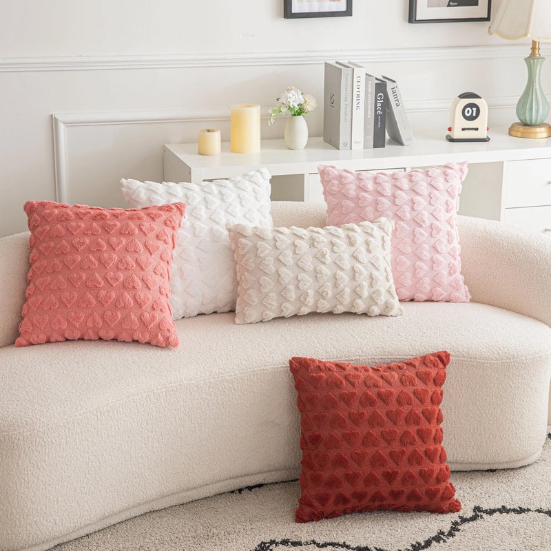AQOTHES Set of 2 Heart Love Cute Wine Red Decorative Valentines Throw Pillow Covers 12x20, Soft Plush Faux Fur Pillow Covers for Couch Sofa Home Valentines Day Decoration - Image 5