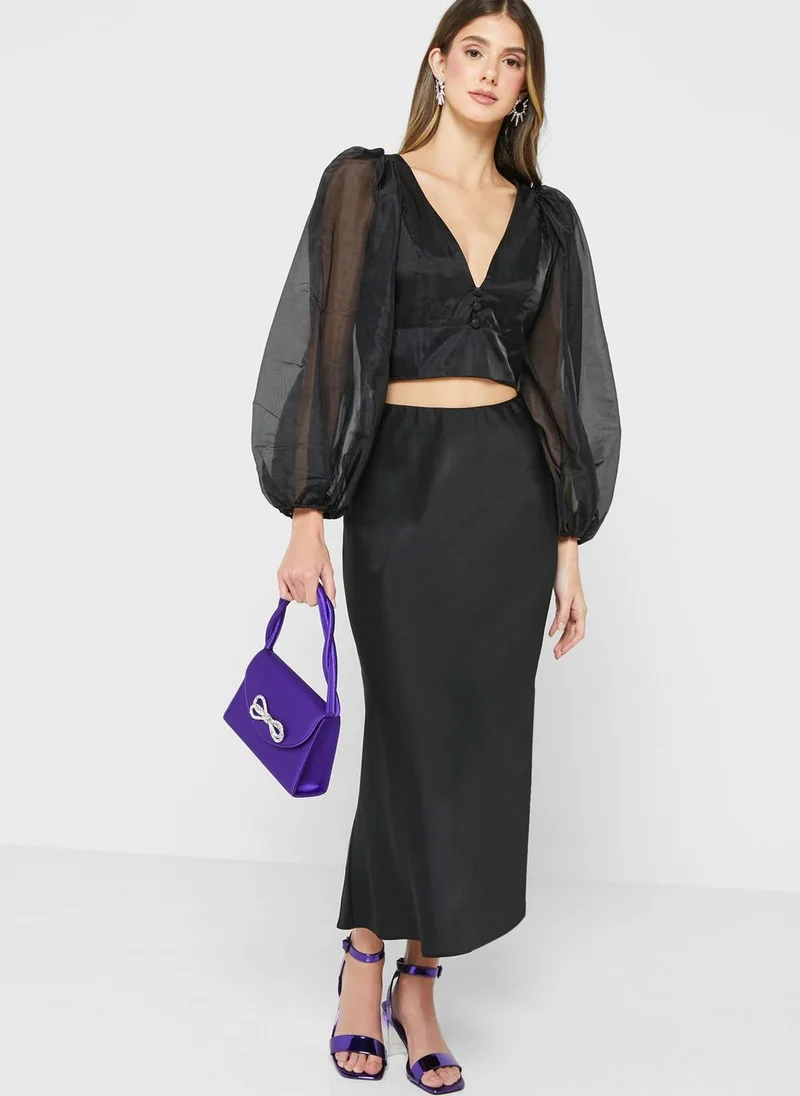 Bardot Mesh Sleeve Crop Top