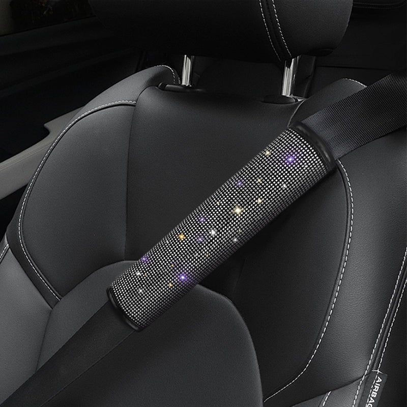 surpassme 2PC Bling Car Seatbelt Covers Rhinstone Car Seat Belt CoversPads with Crystal for Releasing ShoulderNeck Pressure Car Accessorizes for Car SUV Truck WhiteSilver - Image 3