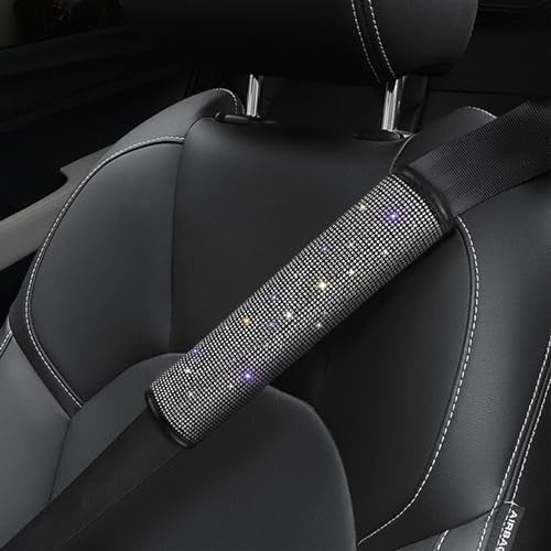 surpassme 2PC Bling Car Seatbelt Covers Rhinstone Car Seat Belt CoversPads with Crystal for Releasing ShoulderNeck Pressure Car Accessorizes for Car SUV Truck WhiteSilver - Image 1