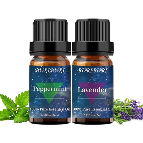 BURIBURI Lavender and Peppermint Essential Oil, 100% Pure, Undiluted, Natural, Organic Aromatherapy Essential Oils Gift Set, 10MLx2 - Image 1