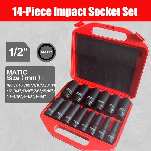 TONYNOL 12 Inch Deep Drive Impact Socket Set12PointSAE38 to 11414 PcsCrMo SteelWith a Storage Case - Image 3
