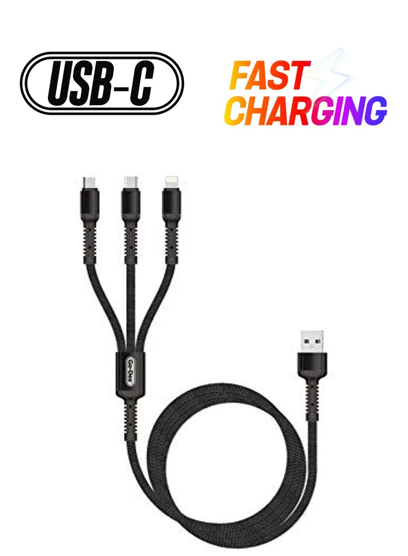 UC511 3-in-1 Fast Charging Data Cable – Type-C, Micro-USB, and Lightning Connectors  - Image 1