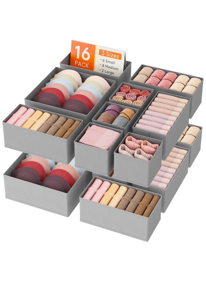 Lifewit Lifewit Drawer Organizer Clothes for Closet 16 Pack, 3 Sizes Underwear Wardrobe Drawer Dividers, Fabric Foldable Dresser Storage Organizer Bins for Sock, Bra, Lingerie, Undies, Grey  - Image 1