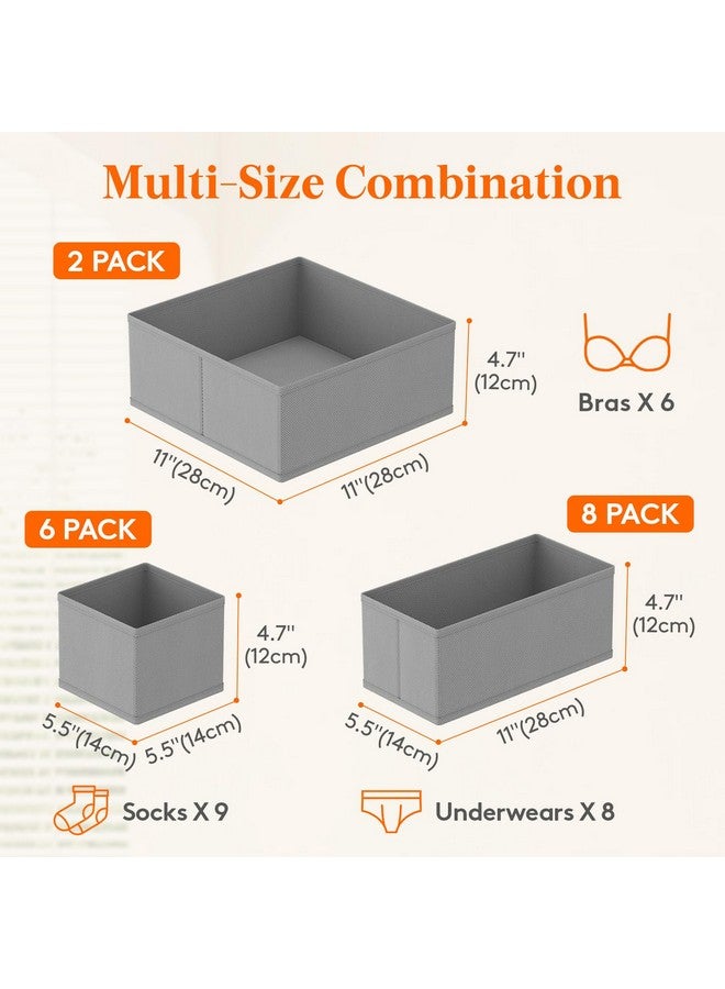 Lifewit Lifewit Drawer Organizer Clothes for Closet 16 Pack, 3 Sizes Underwear Wardrobe Drawer Dividers, Fabric Foldable Dresser Storage Organizer Bins for Sock, Bra, Lingerie, Undies, Grey  - Image 2