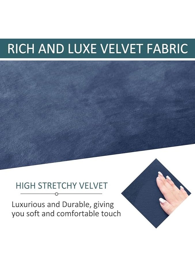 general Chaise longue cover with pockets, solid velvet, 4-piece set, polyester spandex furniture cover, anti-slip armchair and sofa cover for living room (navy blue) - Image 3
